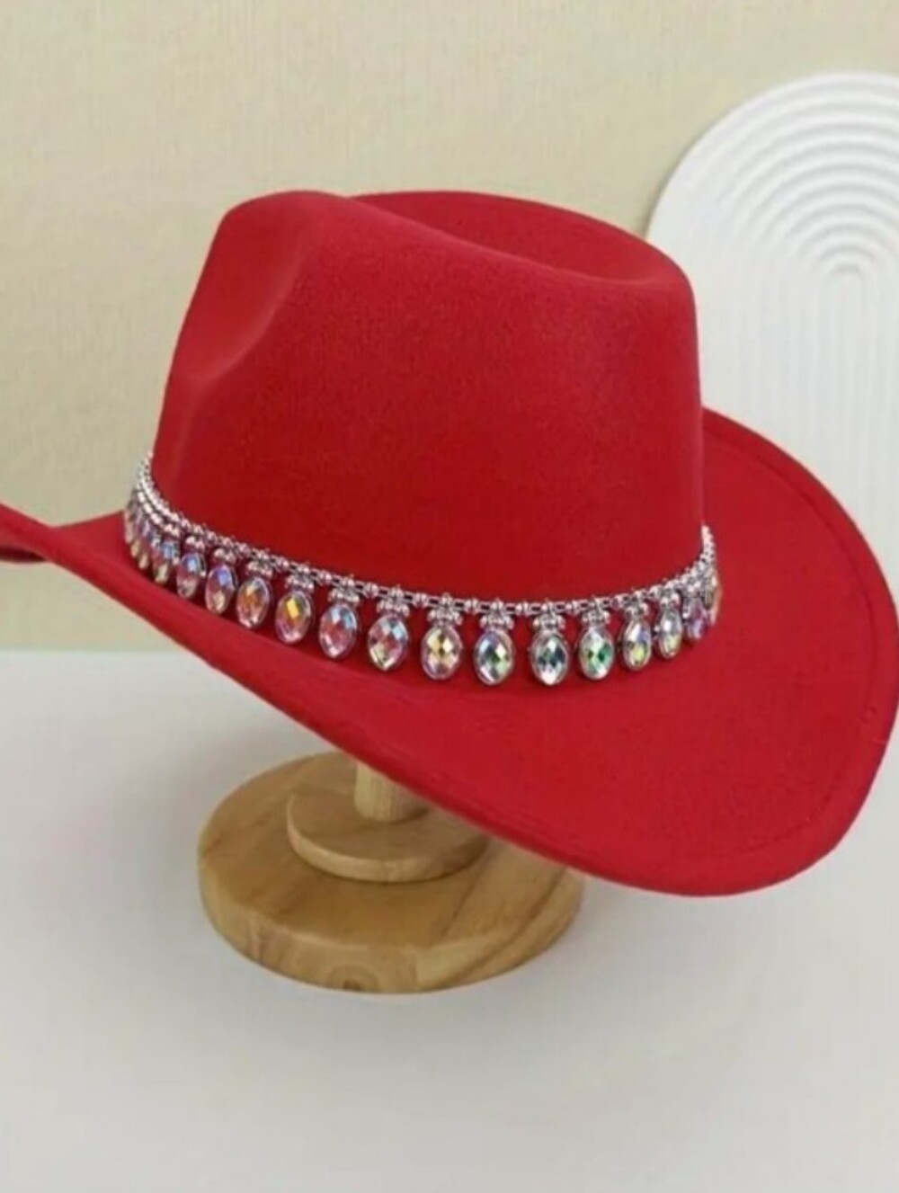 Ladies Red Womens Felt Cowboy Hat with Crystal Band